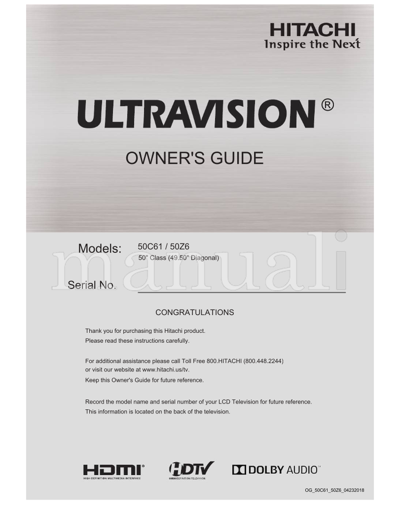 Hitachi 50C61 OG50C6150Z604232018 (40 pages) TV Operating Manual