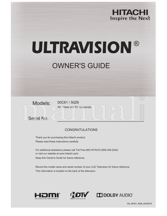 Hitachi 50C61 OG50C6150Z604232018 (40 pages) TV Operating Manual