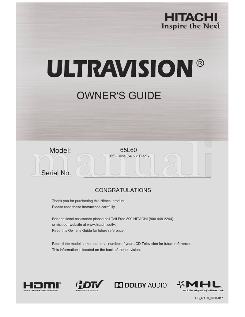 Hitachi 65L60 OG65L6003202017 (42 pages) TV Operating Manual