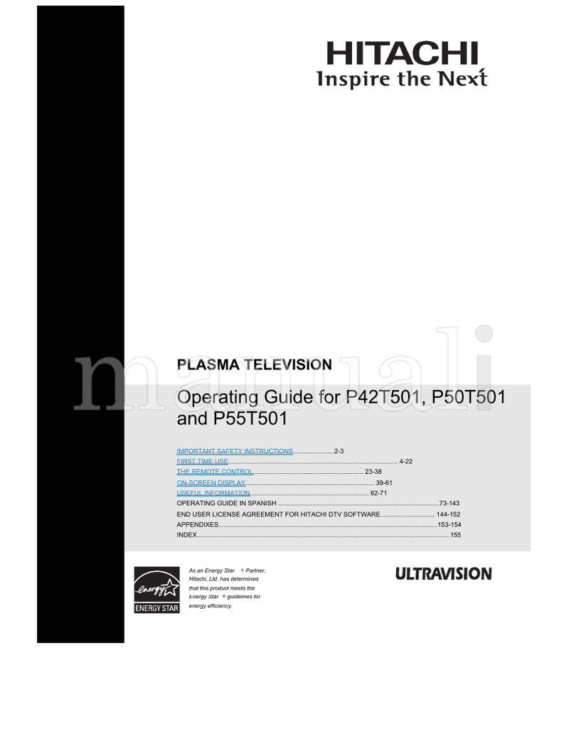 Hitachi P50T501 (72 pages) TV Operating Manual