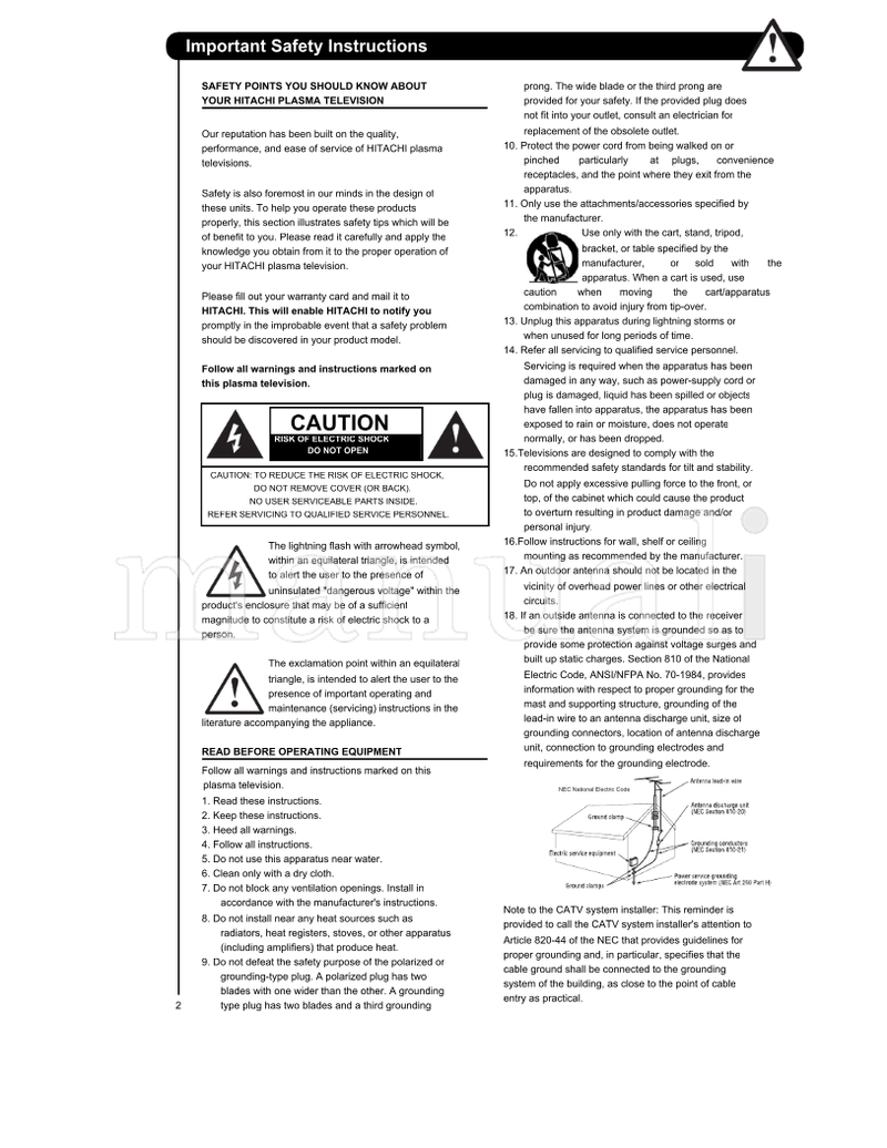 Hitachi P50T501 (72 pages) TV Operating Manual