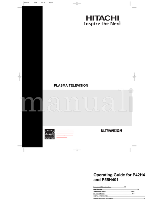 Hitachi P50H401 (145 pages) TV Operating Manual