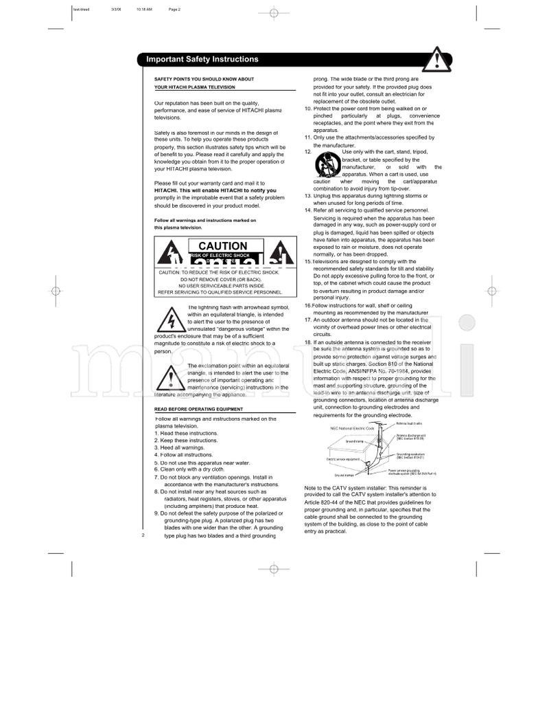Hitachi P50H401 (145 pages) TV Operating Manual