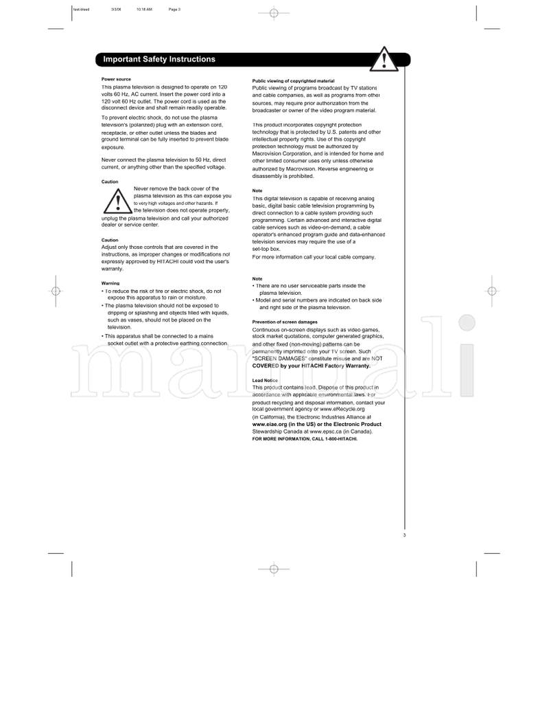 Hitachi P50H401 (145 pages) TV Operating Manual