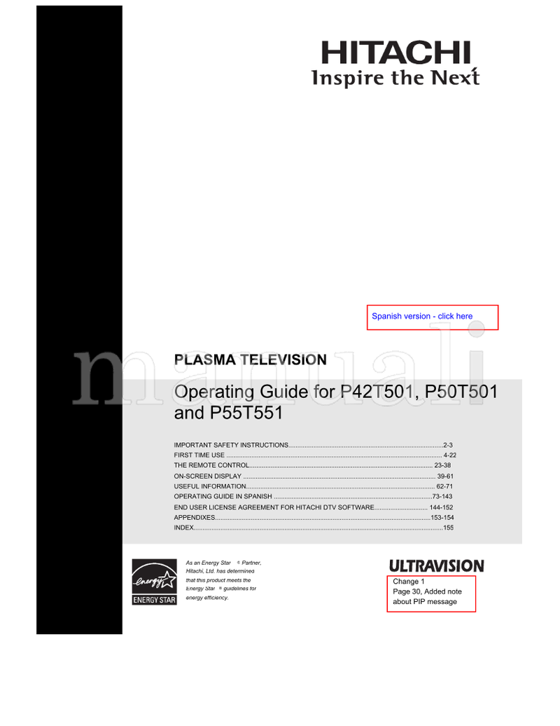 Hitachi P50T501 (160 pages) TV Operating Manual