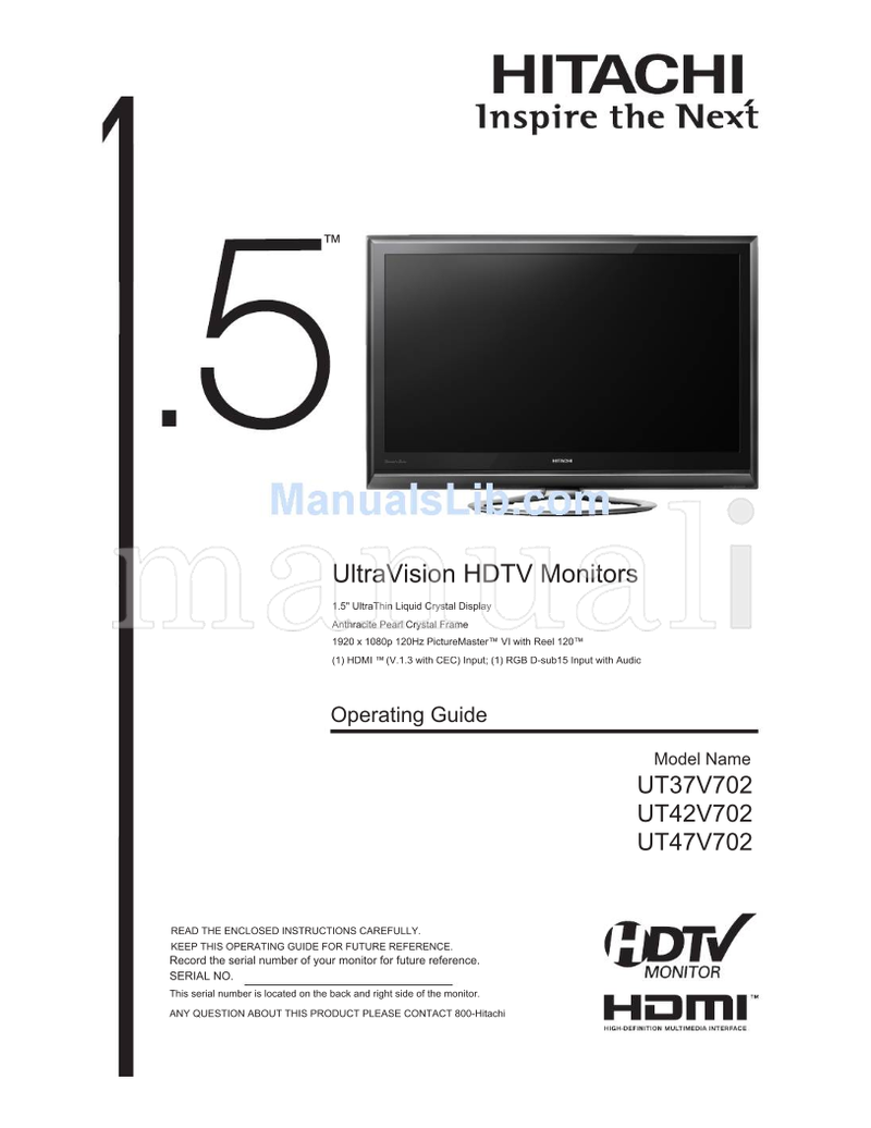 Hitachi UT37V702 UT42V702 UT47V702 (56 pages) TV Operating Manual