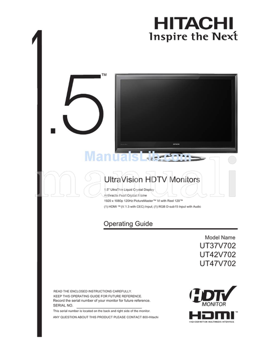 Hitachi UT37V702 UT42V702 UT47V702 (56 pages) TV Operating Manual