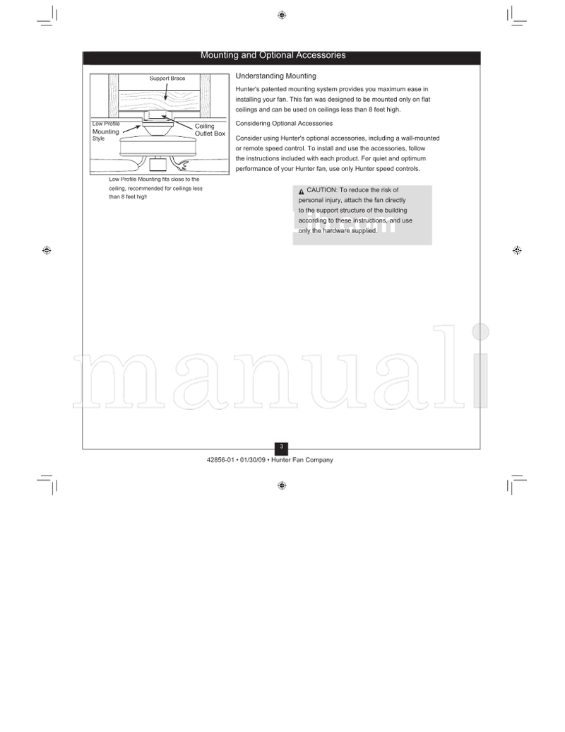 Hunter 42856-01 (15 pages) Ceiling Fan Operating Manual
