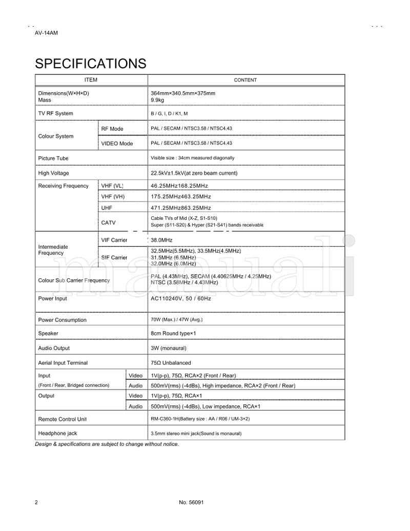JVC AV-14AM 56091 (30 pages) TV Service Manual