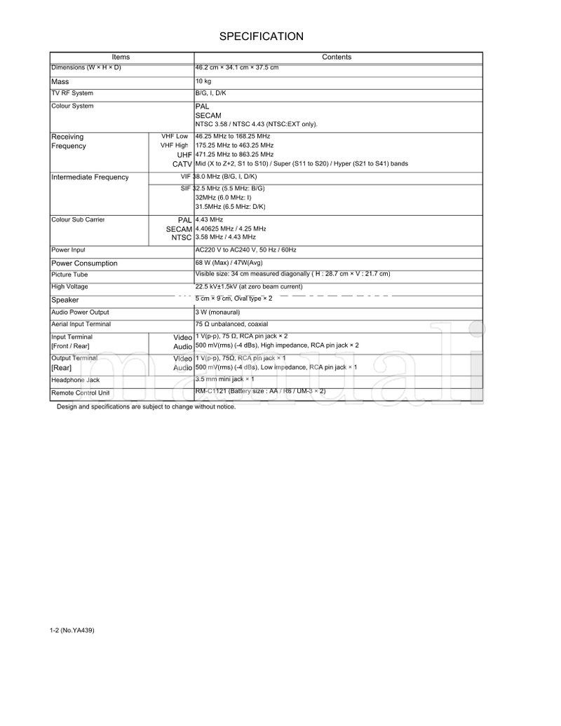 JVC YA439 AV-14F116 (63 pages) TV Service Manual