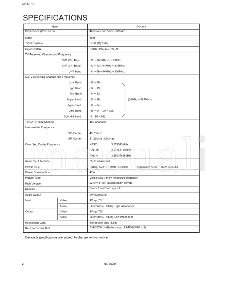 JVC AV-14F1P 56084 (27 pages) TV Service Manual