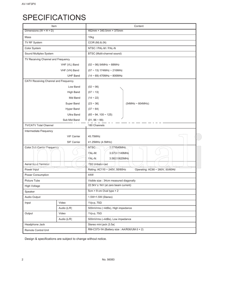 JVC AV-14F3PX 56083 (27 pages) TV Service Manual