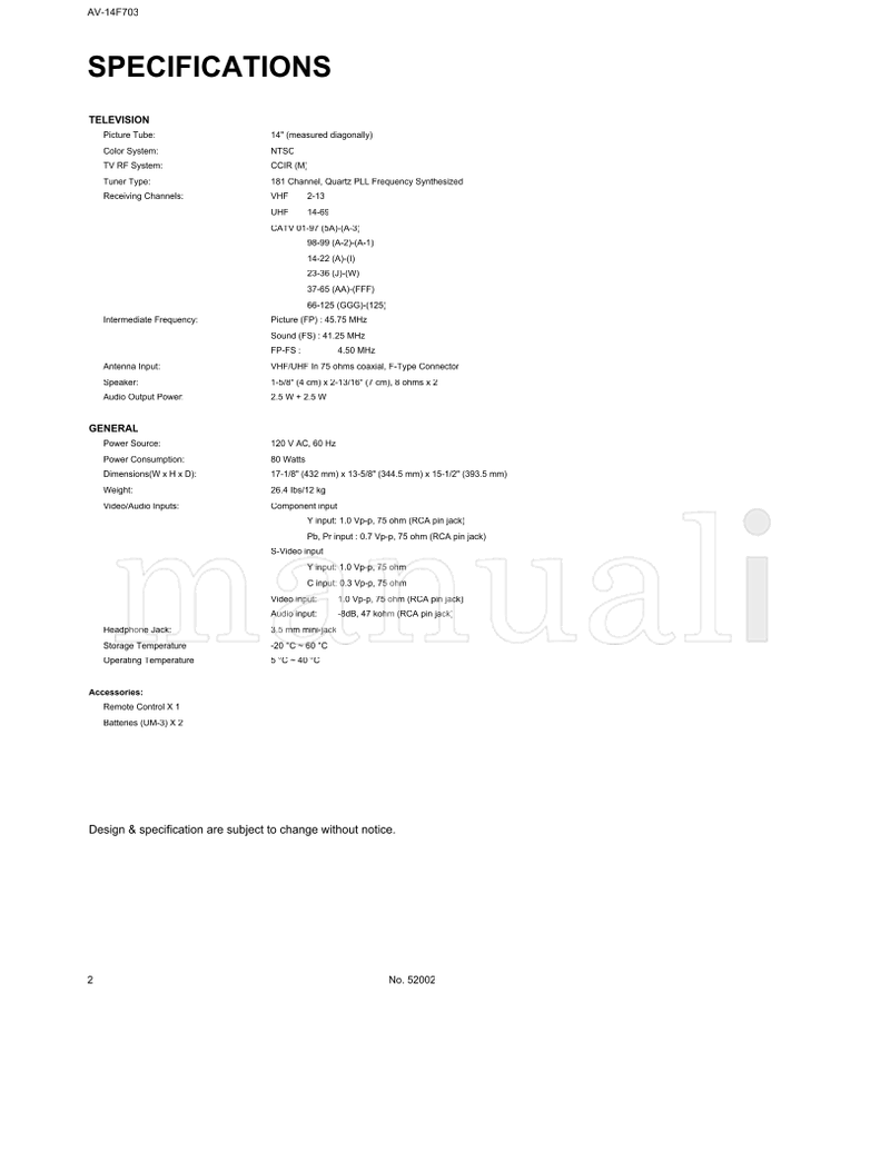 JVC AV-14F703 52002 (48 pages) TV Service Manual
