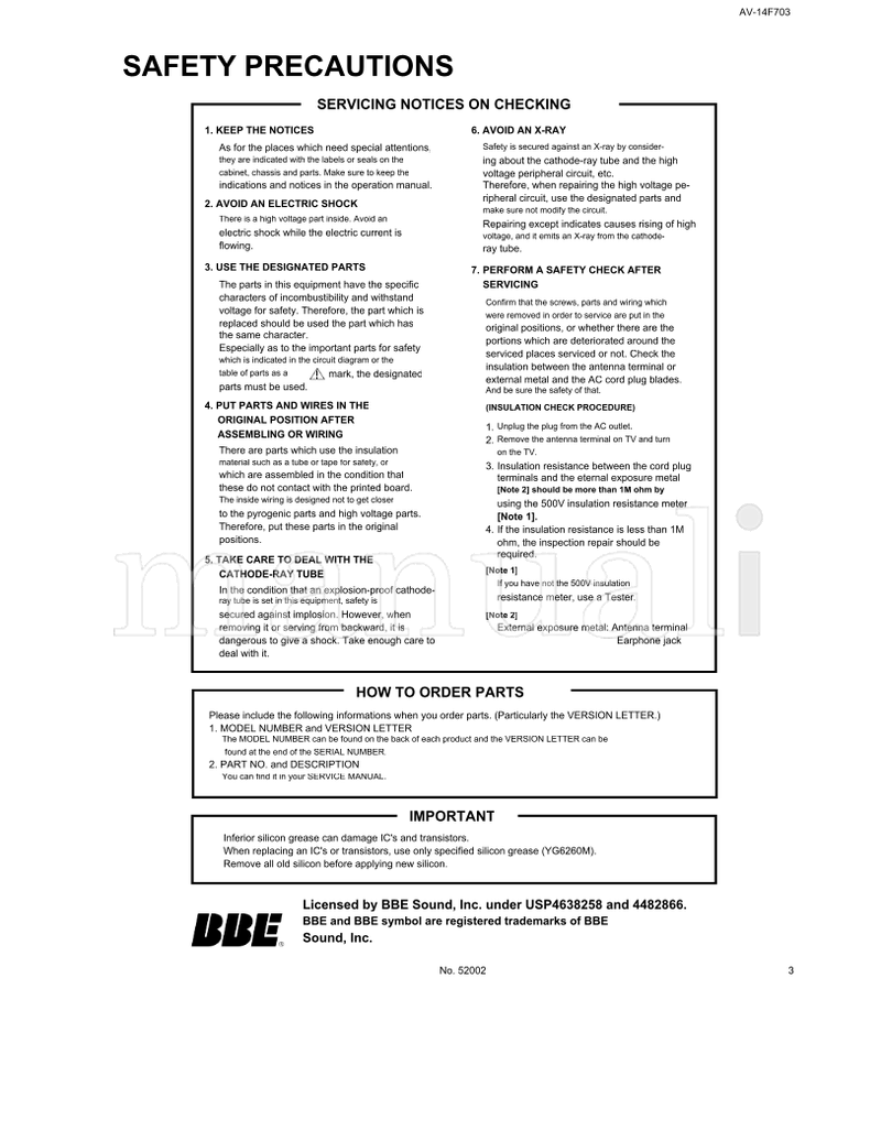 JVC AV-14F703 52002 (48 pages) TV Service Manual