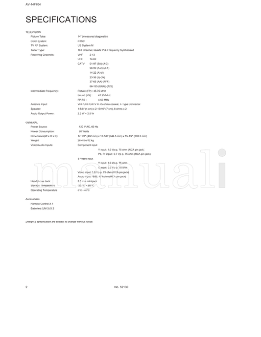 JVC AV-14F704 52130 (19 pages) TV Service Manual