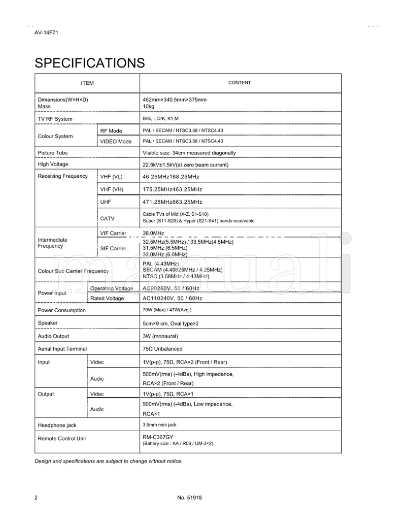 JVC AV-14F71 51918 (47 pages) TV Service Manual