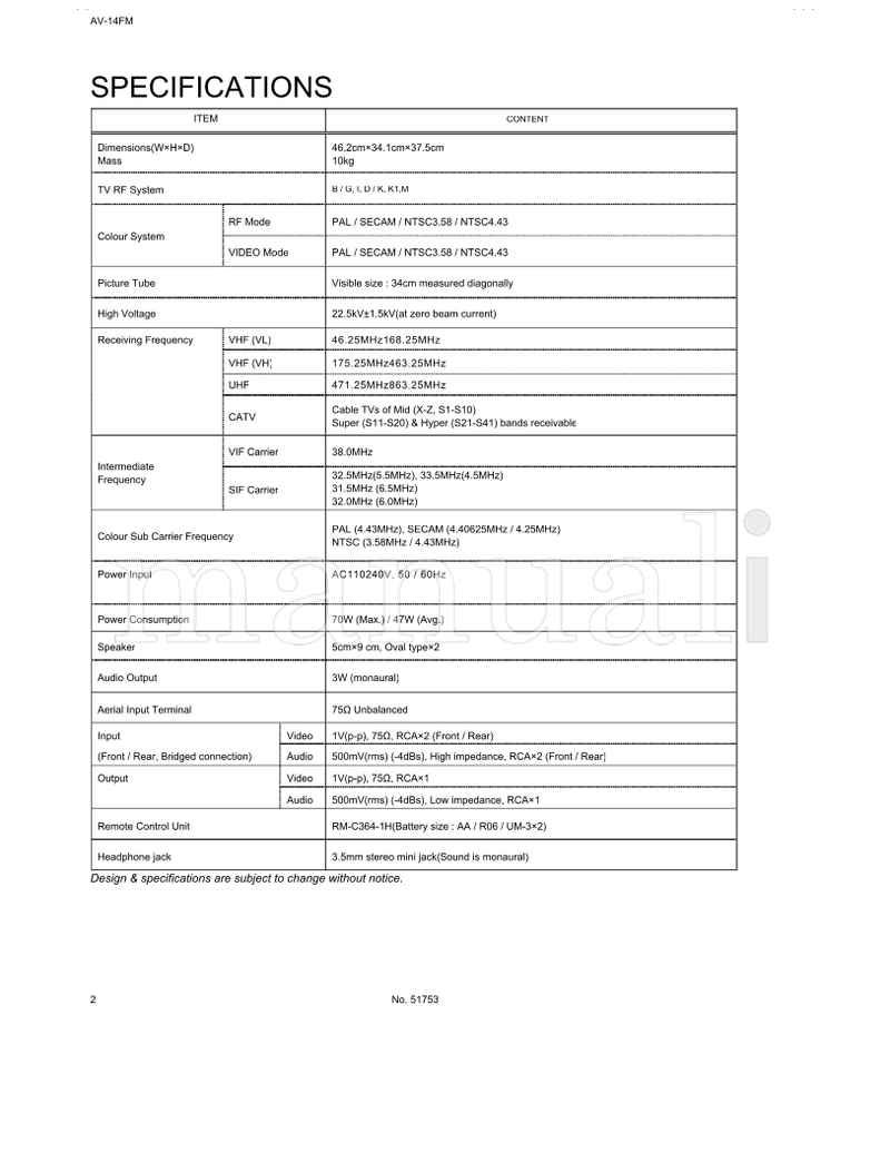 JVC AV-14FM 51753 (30 pages) TV Service Manual