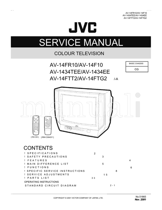 JVC AV-14FR10 AV-14F10 AV-1434TEE AV-1434EE AV-14FTT2 AV-14FTG2 (72 pages) TV Service Manual