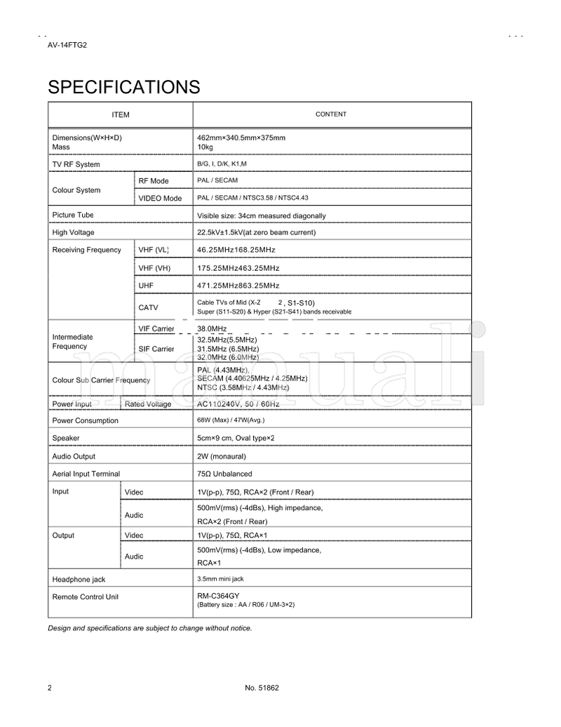JVC AV-14FTG2 51862 (64 pages) TV Service Manual