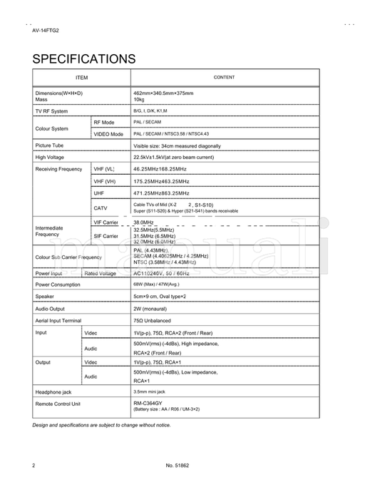 JVC AV-14FTG2 51862 (64 pages) TV Service Manual