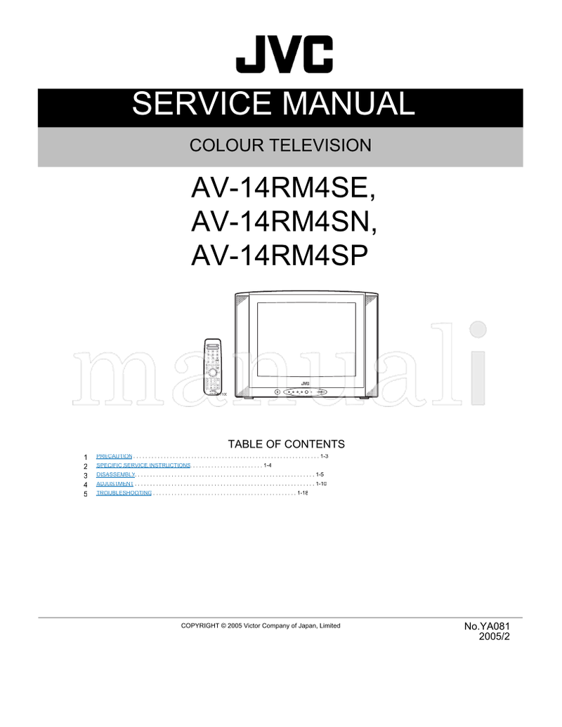 JVC YA081 AV-14RM4SE AV-14RM4SN AV-14RM4SP RM-C1100 (44 pages) TV Service Manual