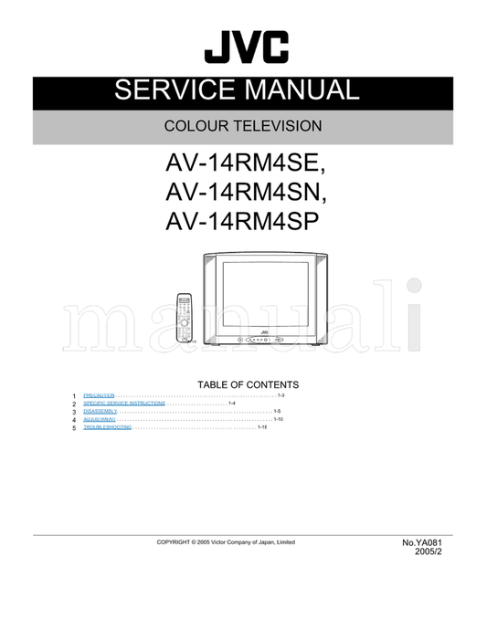 JVC YA081 AV-14RM4SE AV-14RM4SN AV-14RM4SP RM-C1100 (44 pages) TV Service Manual