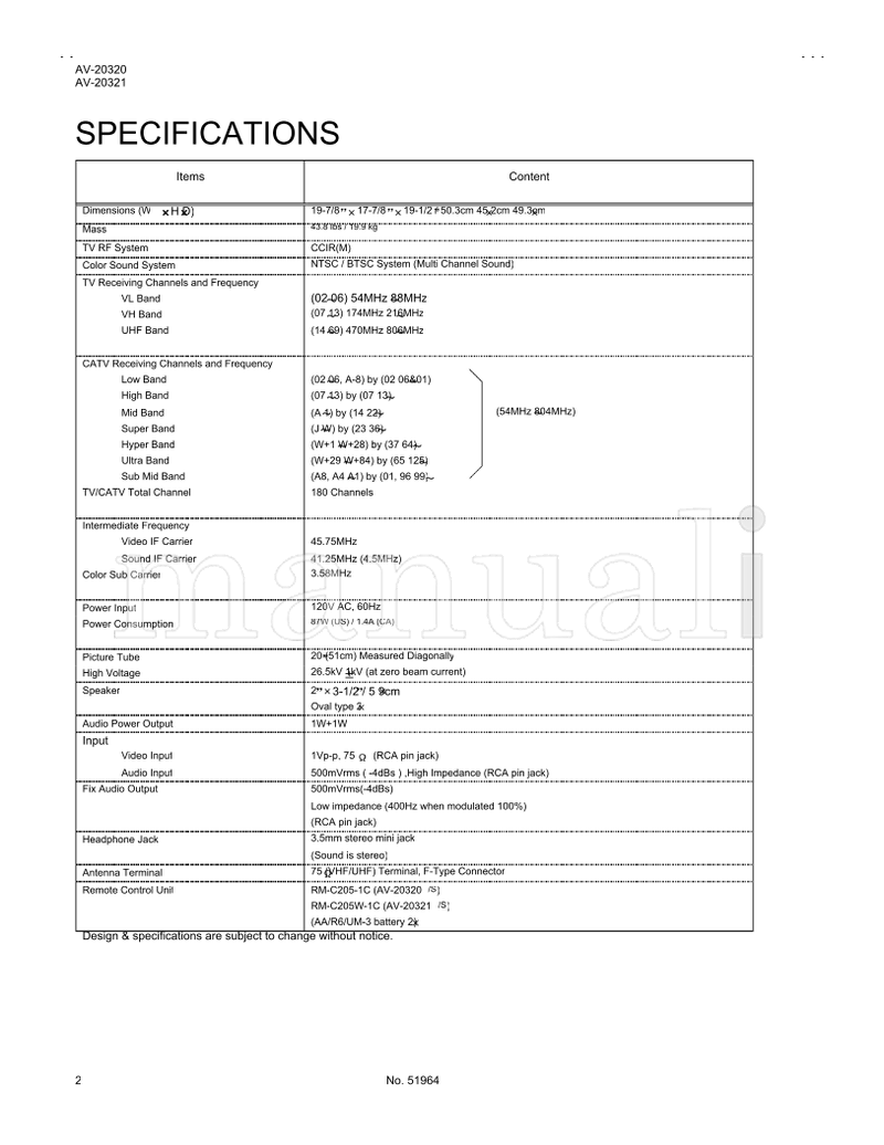 JVC AV-20320 AV-20321 51964 (42 pages) TV Service Manual