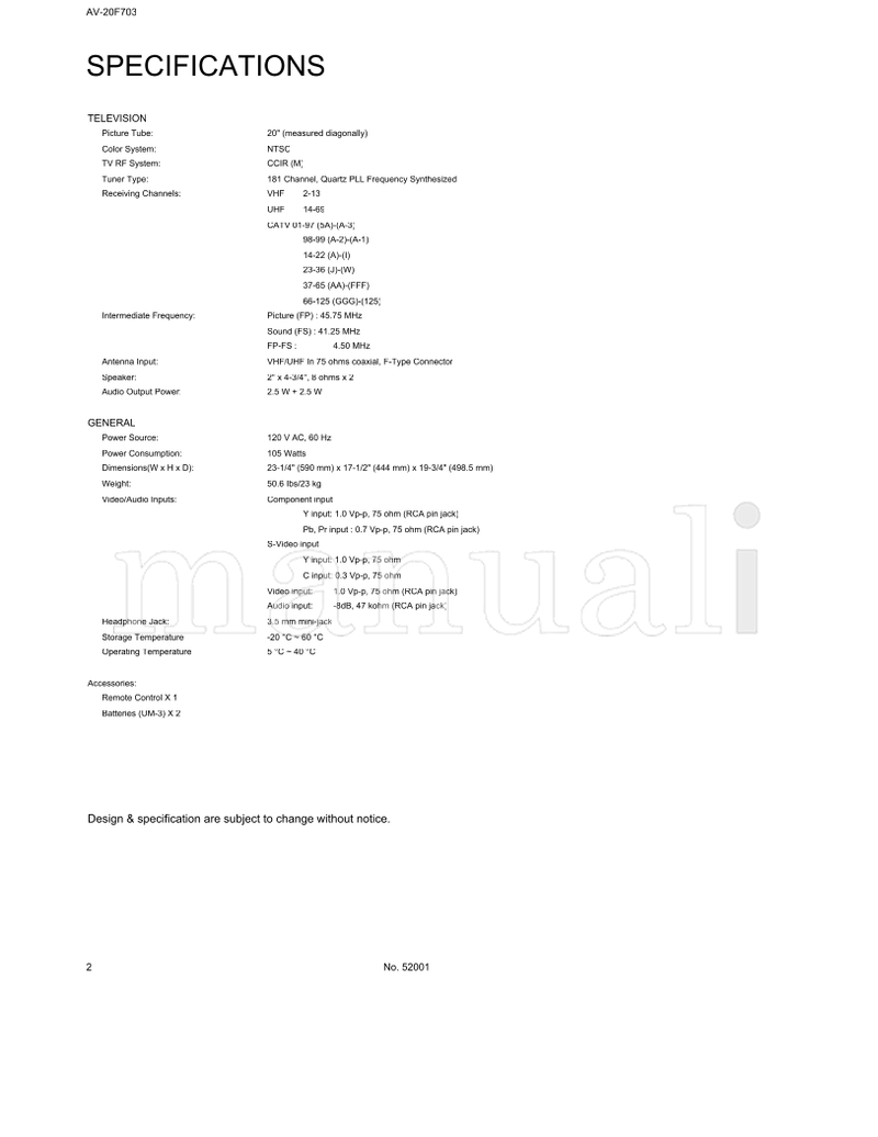 JVC RM-C309G AV-20F703 52001 (48 pages) TV Service Manual