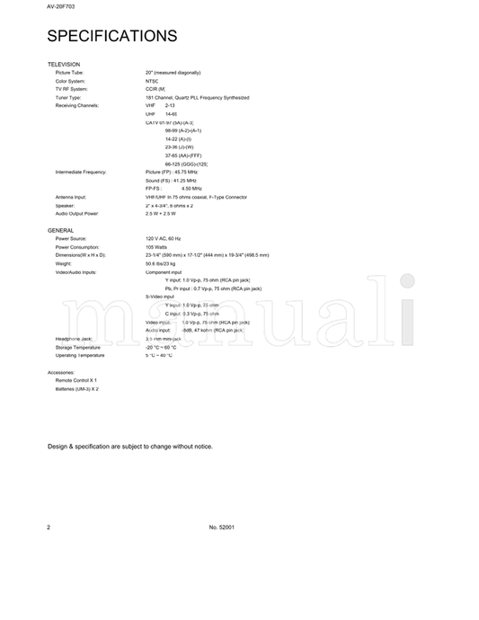 JVC RM-C309G AV-20F703 52001 (48 pages) TV Service Manual