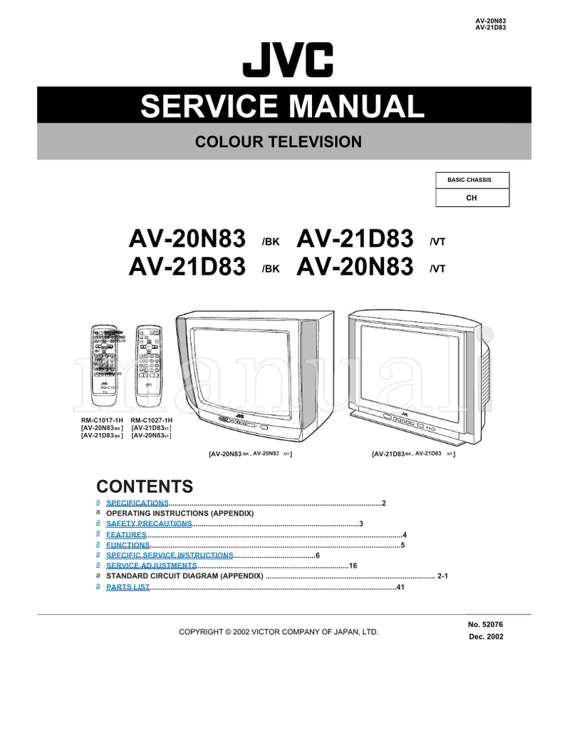 JVC AV-20N83 AV-21D83 RM-C1017 RM-C1017-1H RM-C1027-1H 52076 (75 pages) TV Service Manual