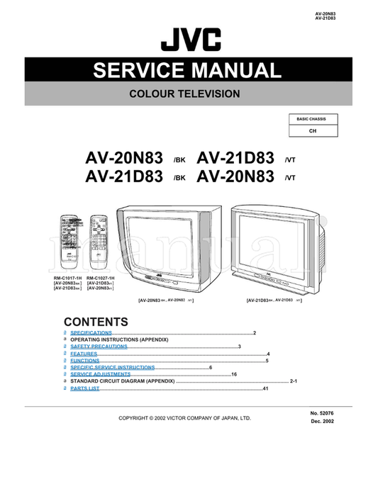JVC AV-20N83 AV-21D83 RM-C1017 RM-C1017-1H RM-C1027-1H 52076 (75 pages) TV Service Manual