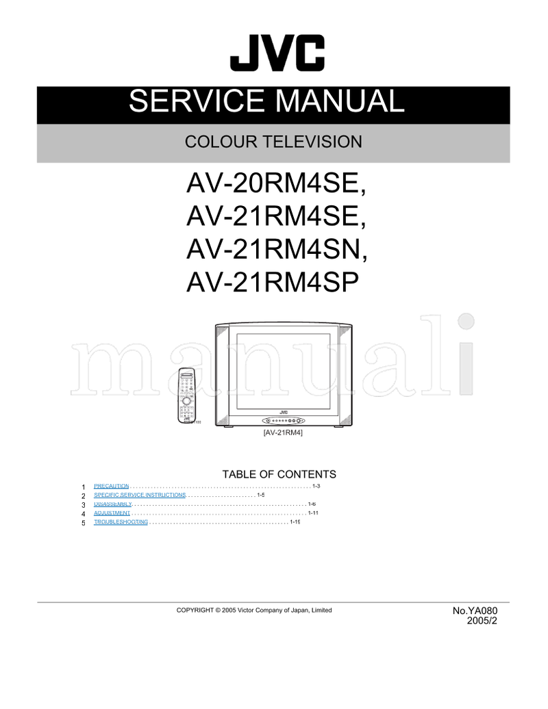 JVC YA080 AV-20RM4SE AV-21RM4SE AV-21RM4SN AV-21RM4SP RM-C1100 (51 pages) TV Service Manual