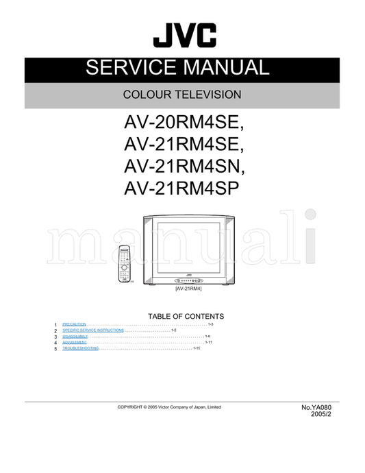 JVC YA080 AV-20RM4SE AV-21RM4SE AV-21RM4SN AV-21RM4SP RM-C1100 (51 pages) TV Service Manual