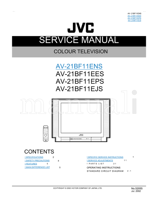 JVC AV-21BF11ENS AV-21BF11EES AV-21BF11EPS AV-21BF11EJS 52055 (20 pages) TV Service Manual