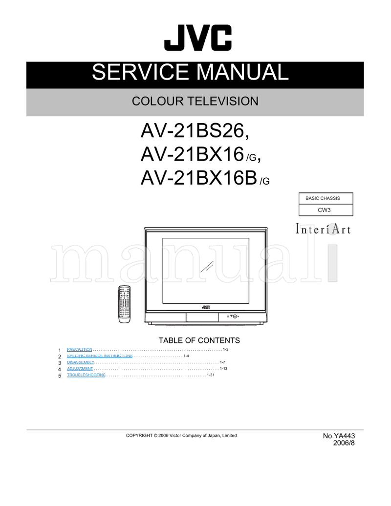 JVC YA443 AV-21BS26 AV-21BX16 AV-21BX16B (54 pages) TV Service Manual
