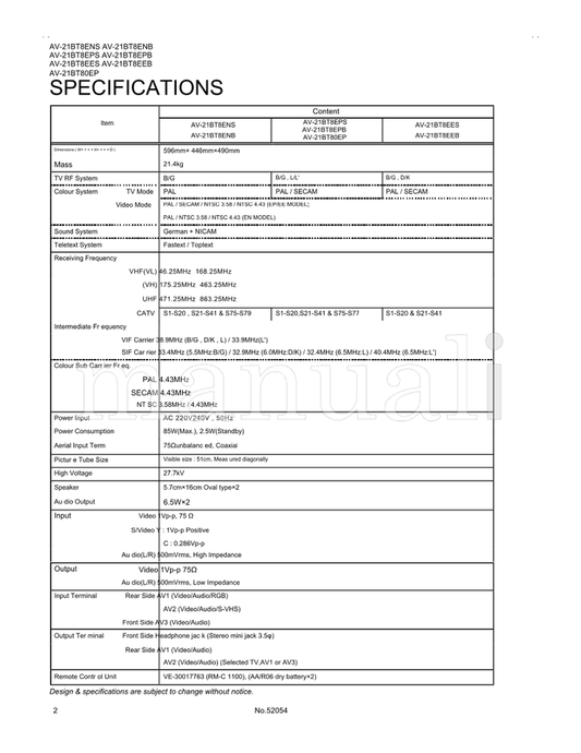 JVC AV-21BT8ENS AV-21BT8ENB AV-21BT8EPS AV-21BT8EPB AV-21BT8EES (46 pages) TV Service Manual