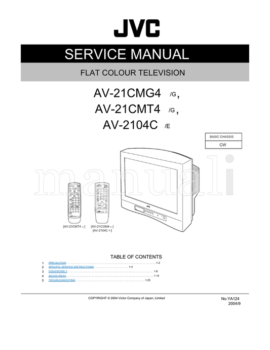 JVC YA124 AV-21CMG4 AV-21CMT4 AV-2104C (40 pages) TV Service Manual