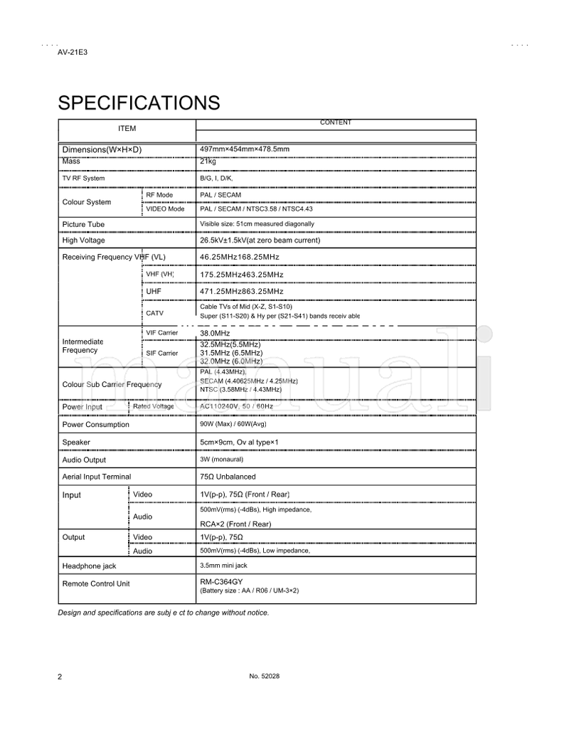 JVC AV-21E3 52028 (72 pages) TV Service Manual