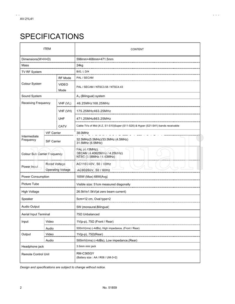 JVC AV-21L41 51859 (39 pages) TV Service Manual