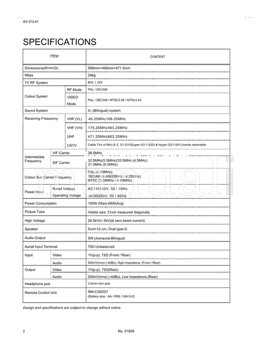 JVC AV-21L41 51859 (39 pages) TV Service Manual