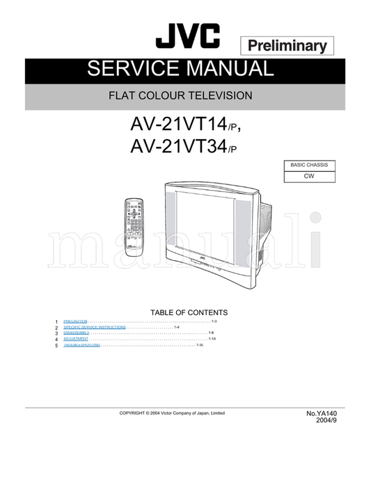 JVC YA140 AV-21VT14 AV-21VT34 (82 pages) TV Service Manual