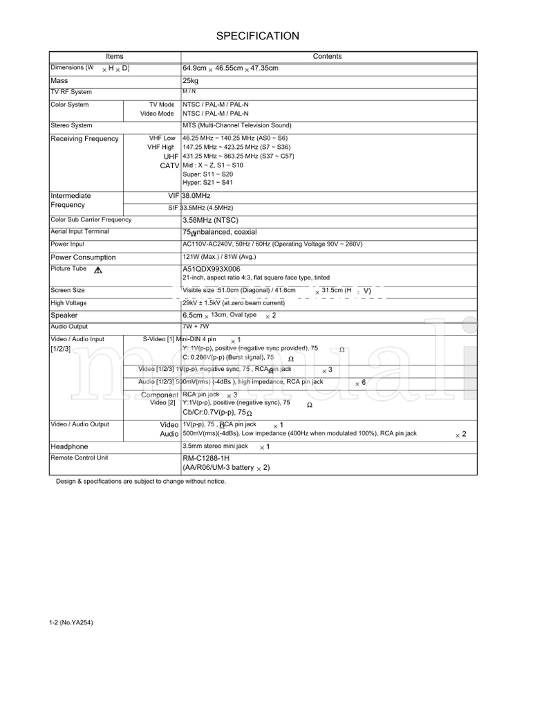 JVC YA254 AV-21VT15 (51 pages) TV Service Manual
