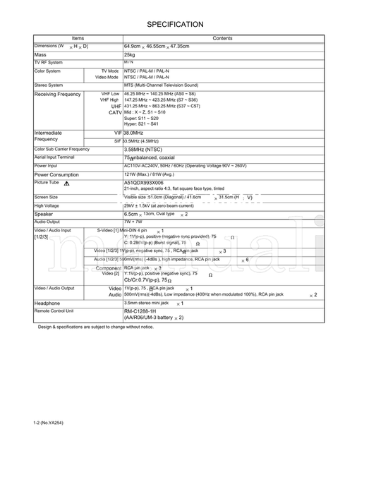 JVC YA254 AV-21VT15 (51 pages) TV Service Manual