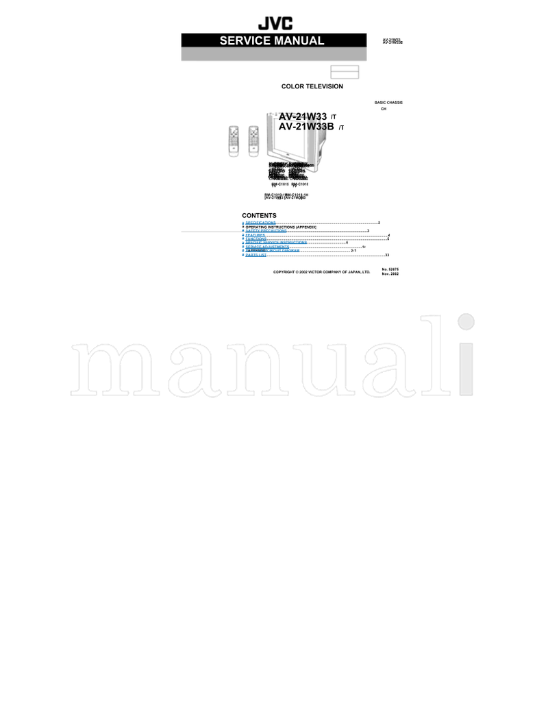 JVC RM-C1019 RM-C1019-1H AV-21W33 AV-21W33B RM-C1018 RM-C1018-1H (33 pages) TV Service Manual