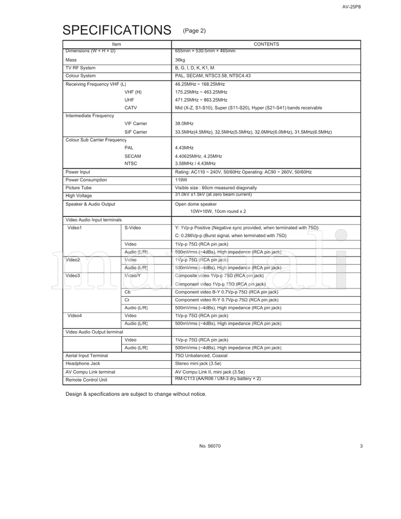 JVC AV-25P8 AV-25P8-PH 56070 (69 pages) TV Service Manual