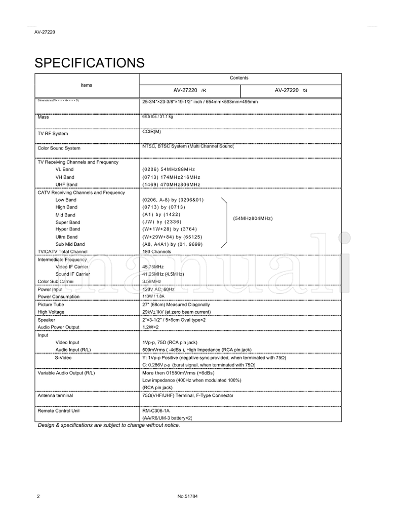 JVC AV-27220 51784 (52 pages) TV Service Manual