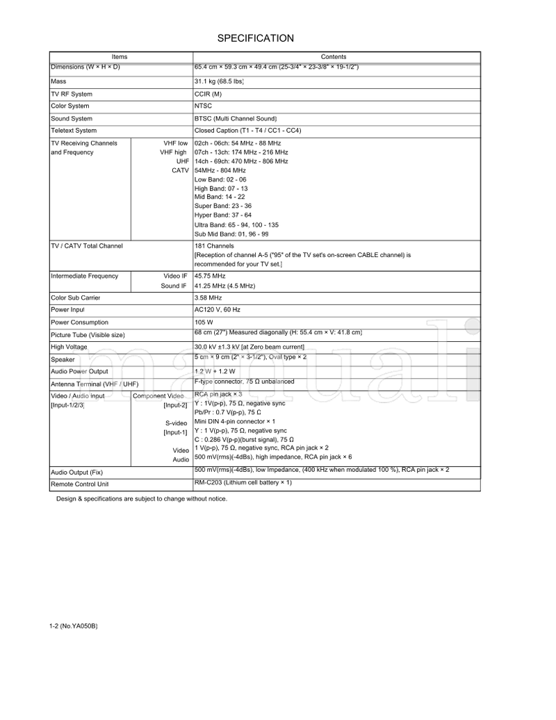 JVC YA050B AV-27530 (45 pages) TV Service Manual