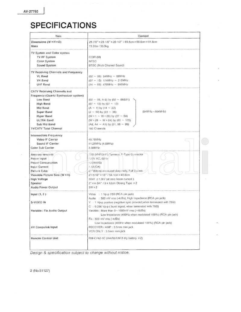 JVC 51127 (64 pages) TV Service Manual