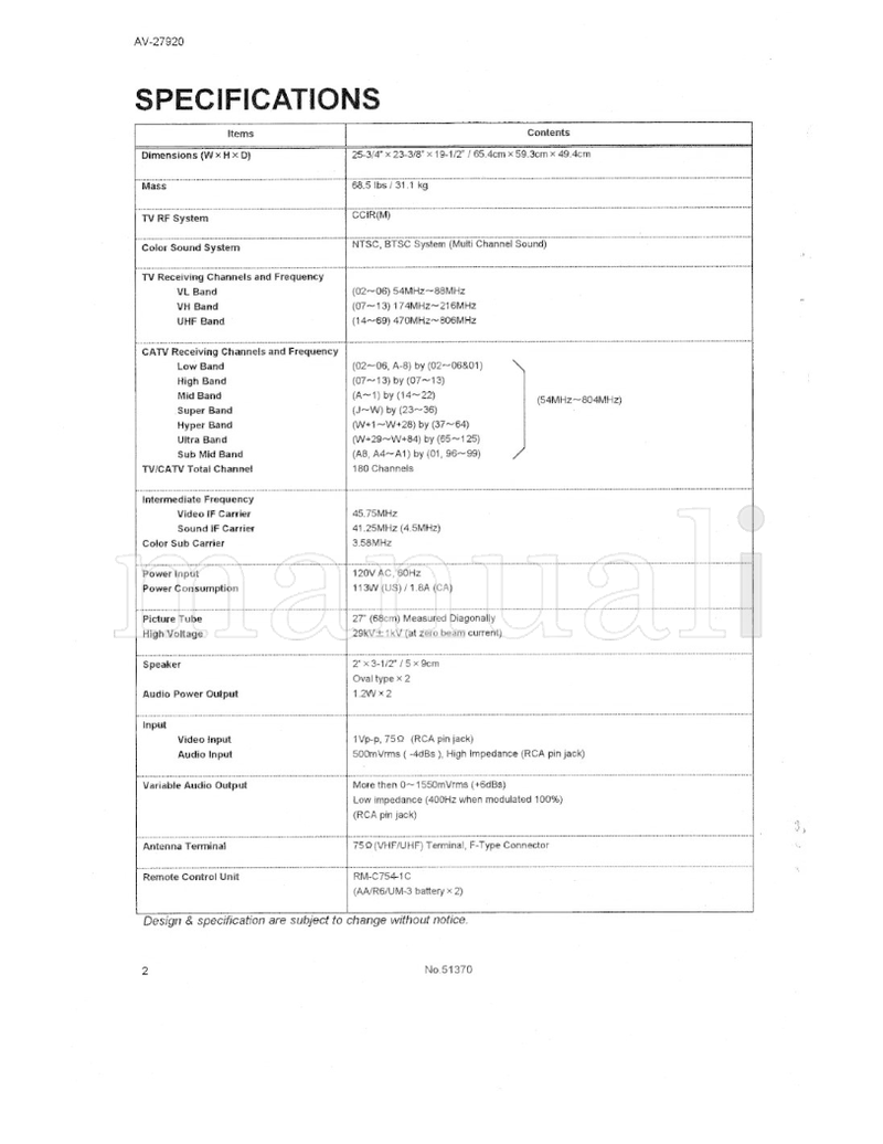 JVC 51370 (48 pages) TV Service Manual