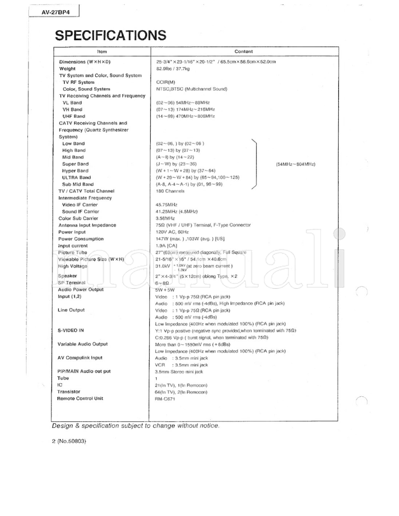 JVC AV-27BP4 (50 pages) TV Service Manual
